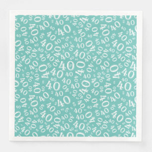Serviette En Papier Numéro aléatoire 40e âge Motif Turquoise/blanc