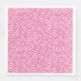 Serviette En Papier Numéro aléatoire 50e âge Motif rose/blanc