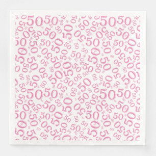 Serviette En Papier Numéro aléatoire 50e âge Motif rose/blanc