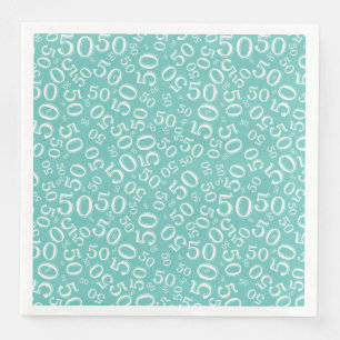 Serviette En Papier Numéro aléatoire 50e âge Motif Turquoise/blanc