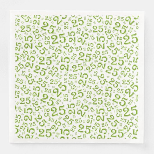 Serviette En Papier Numéro aléatoire du 25e âge Motif vert/blanc (Devant)