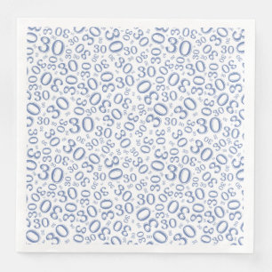 Serviette En Papier Numéro aléatoire du 30e âge Motif bleu/blanc