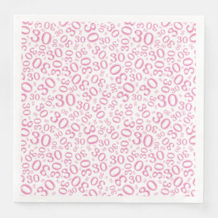 Serviette En Papier Numéro aléatoire du 30e âge Motif rose/blanc