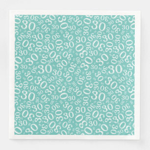 Serviette En Papier Numéro aléatoire du 30e âge Motif Turquoise/blanc