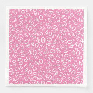 Serviette En Papier Numéro aléatoire du 40e âge Motif rose/blanc