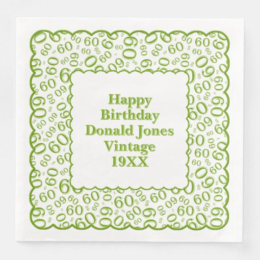 Serviette En Papier Numéro d'anniversaire Motif St Jacques Vert/Blanc (Devant)