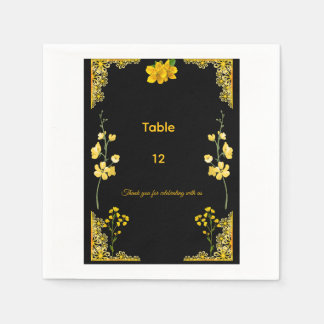 Serviette En Papier Numéro de table de mariage noir et or