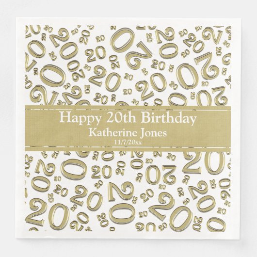 Serviette En Papier Numéro du 20e anniversaire Motif Gold/Black Pap (Devant)