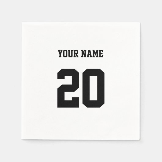 Serviette En Papier Numéro et nom personnalisés noir et blanc (Devant)