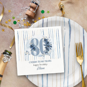 Serviette En Papier Numéro floral bleu côtier rayé pour 80e anniversai
