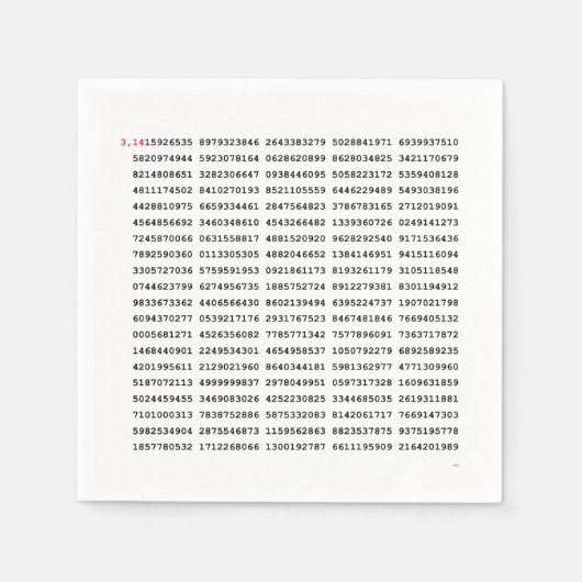 Serviette En Papier Numéro Pi 1000 Premiers Chiffres | Symbole mathéma (Devant)