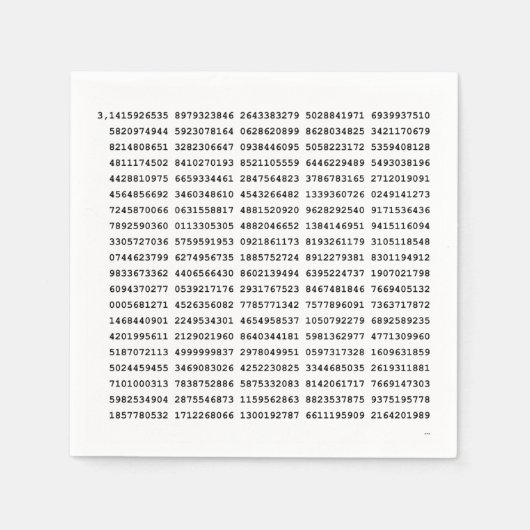 Serviette En Papier Numéro Pi 1000 Premiers Chiffres | Symbole mathéma (Devant)