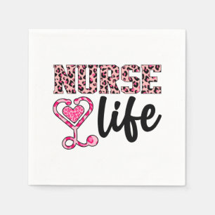 Serviette En Papier Nurse Life - Rose et Empreinte de léopard (2)