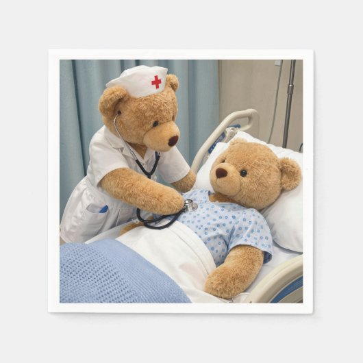 Serviette En Papier Nurse ourson avec un stéthoscope (Devant)