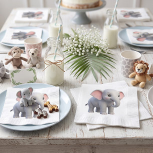 Serviette En Papier Nursery de bébé éléphant mignon dessin animé