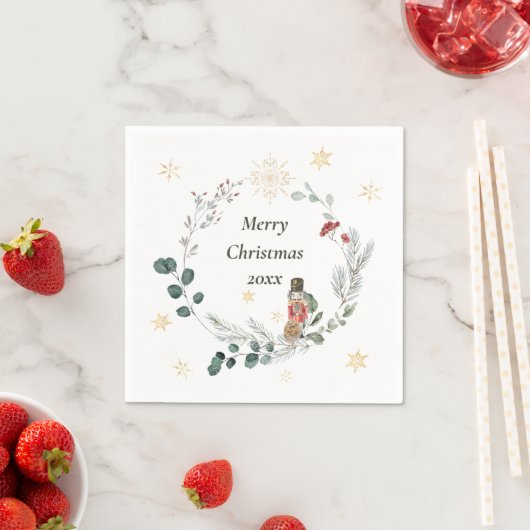 Serviette En Papier Nutcracker aquarelle botanique joli Noël (En situation)