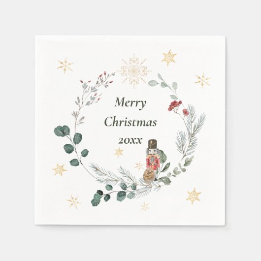 Serviette En Papier Nutcracker aquarelle botanique joli Noël (Devant)