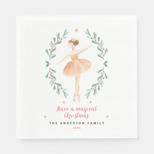 Serviette En Papier Nutcracker aquarelle botanique mignon Pos de Noël (Devant)