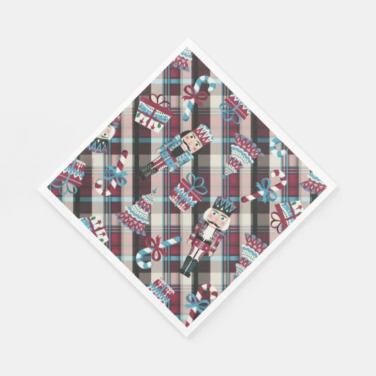 Serviette En Papier Nutcracker de Noël Plaid Blue Burgundy Naples (Coin)
