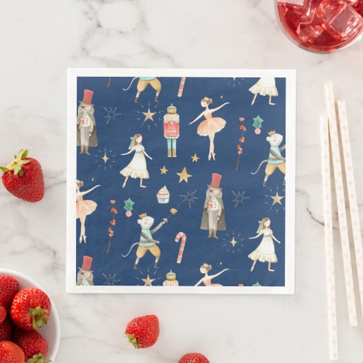 Serviette En Papier Nutcracker Noël Vacances bleu marine (En situation)