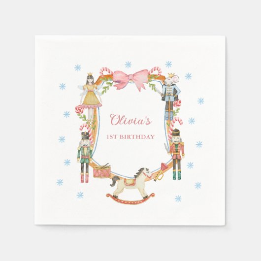 Serviette En Papier Nutcracker Pink Christmas Girl 1er anniversaire (Devant)
