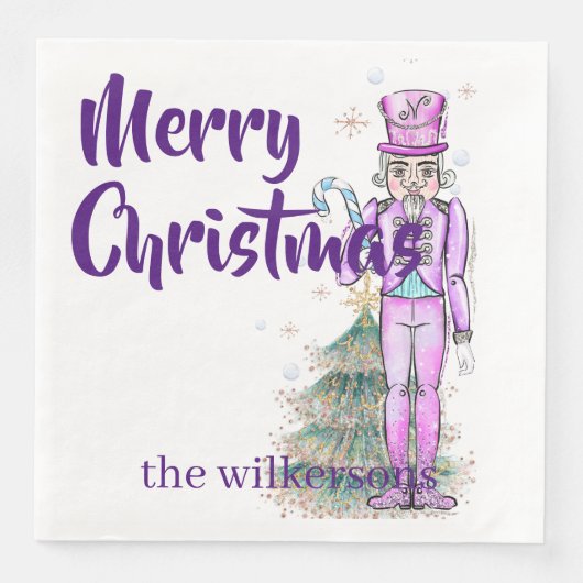 Serviette En Papier Nutcracker Thème personnalisé Nom pourpre Noël (Devant)