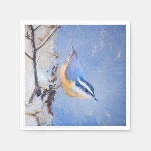 Serviette En Papier Nuthatch à poitrine rouge Peinture d'art original 