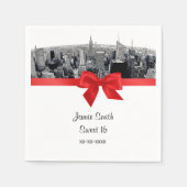 Serviette En Papier NYC Etched Fisheye Skyline BW Red Napkins (Devant)