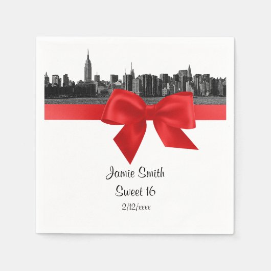 Serviette En Papier NYC large Skyline Etched BW Sweet sixteen rouge (Devant)