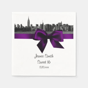 Serviette En Papier NYC large Skyline Etted BW Sweet sixteen violet