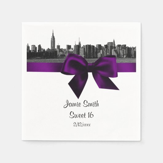 Serviette En Papier NYC large Skyline Etted BW Sweet sixteen violet (Devant)