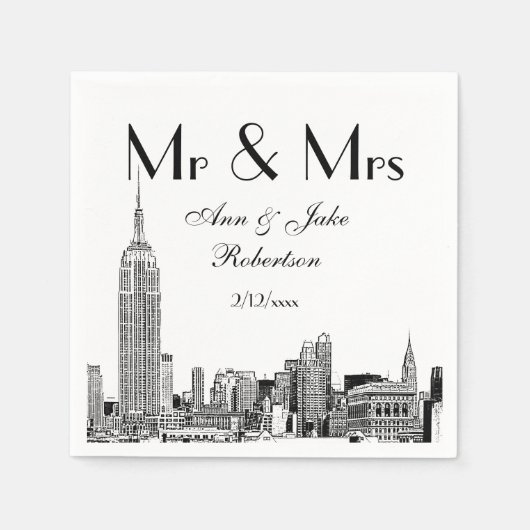 Serviette En Papier NYC Skyline 01 Etchd do-it-yourself BG Mariage cou (Devant)