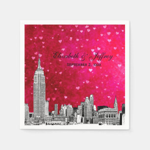 Serviette En Papier NYC Skyline 01 Etchd Hot Pink Red Hrt