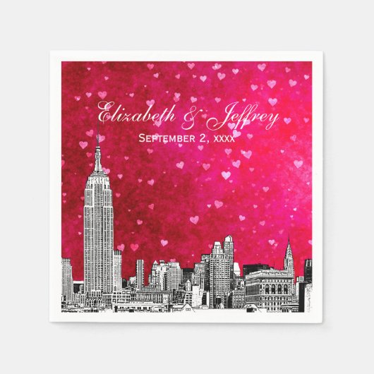 Serviette En Papier NYC Skyline 01 Etchd Hot Pink Red Hrt (Devant)