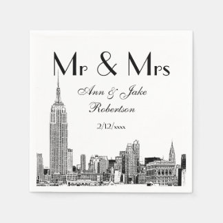 Serviette En Papier NYC Skyline 01 Gravé DIY Fond de Couleur Mariage M