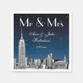 Serviette En Papier NYC Skyline bleu étoilé Mariage no 2 (Devant)
