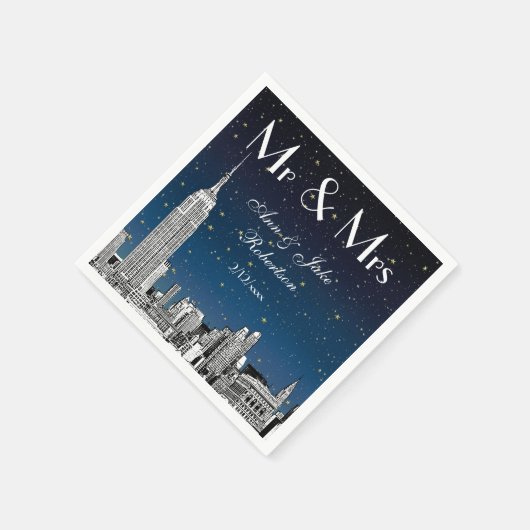 Serviette En Papier NYC Skyline bleu étoilé Mariage no 2 (Coin)