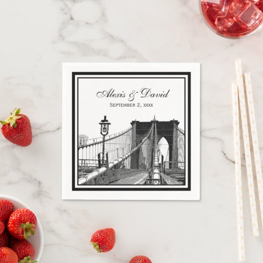 Serviette En Papier NYC Skyline Brooklyn Bridge #2 SQ Mariage (En situation)