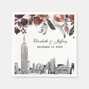 Serviette En Papier NYC Skyline ESB Etch Burgundy Plum FlorMariage