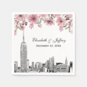 Serviette En Papier NYC Skyline ESB Etch rose Floral Aquarelle (Devant)