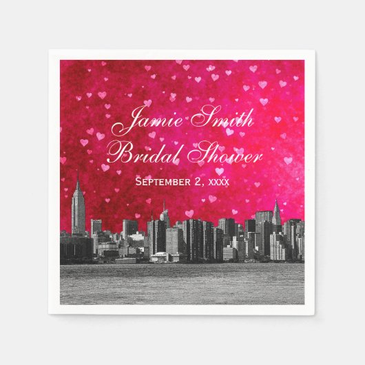 Serviette En Papier NYC Skyline Etché Hot Rose Red Hrt (Devant)