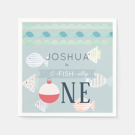Serviette En Papier O-fish-ally Un pêcheur Garçon Blue Anniversaire se (Devant)