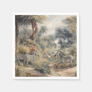 Serviette En Papier Oasis de zèbres & Rassemblement de lionnes Vintage
