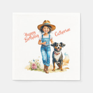 Serviette En Papier Occidentale Cowgirl and Dog Personnalisé Anniversa