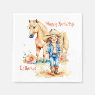 Serviette En Papier Occidentale Cowgirl and Horse Personnalisé Anniver