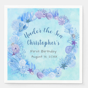 Serviette En Papier Océan Aquarelle Bleue Sous La Mer Premier Annivers