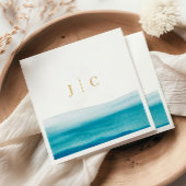 Serviette En Papier Océan Aquarelle Or Initiales Plage Mariage