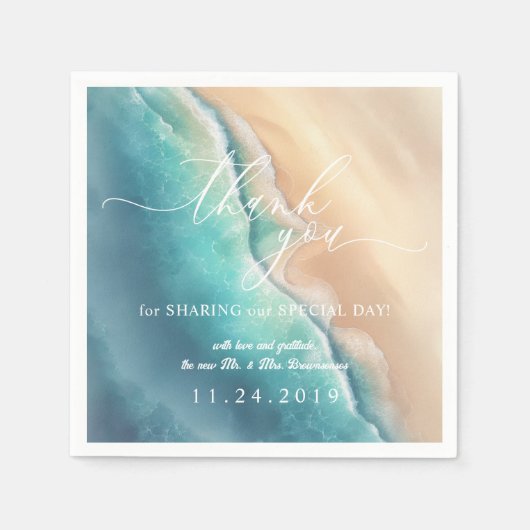 Serviette En Papier Ocean Beach Blue Watercolor Merci (Devant)