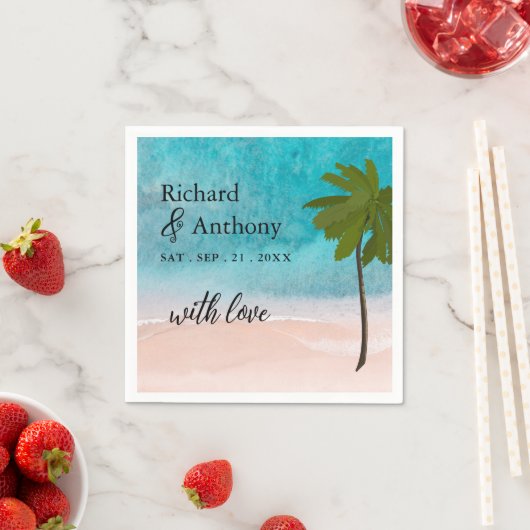 Serviette En Papier Ocean Beach Palm Tree Mariage (En situation)