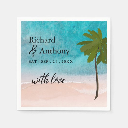 Serviette En Papier Ocean Beach Palm Tree Mariage (Devant)